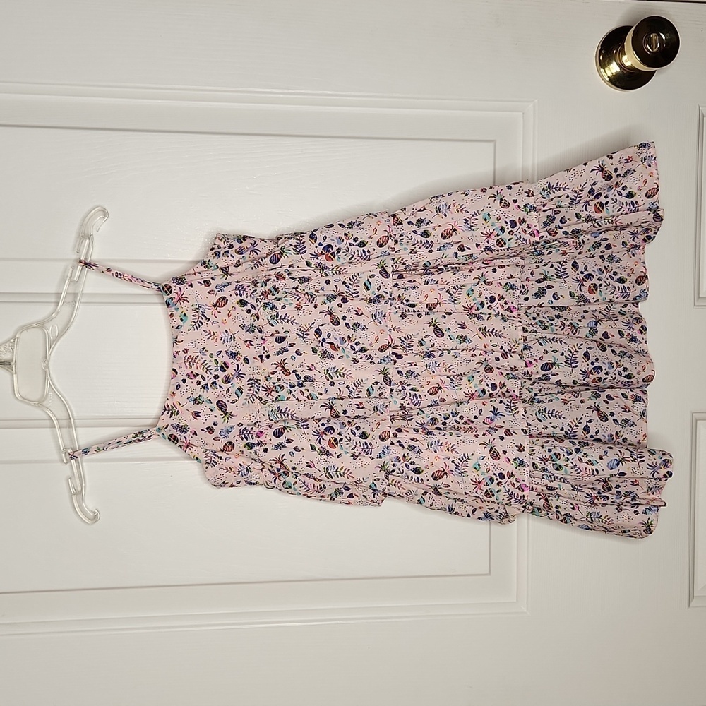 Gap Kids Pink Tiered Ruffle Pineapple Grape Floral Print Dress Size 4